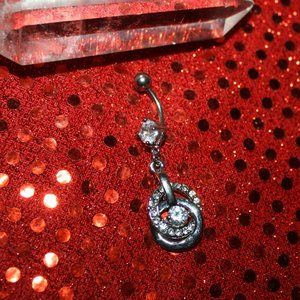 Stainless Steel Silver Crystal Belly Ring 14 Gauge